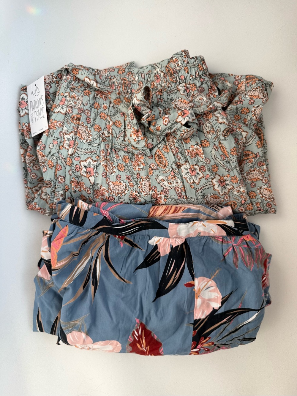 Patrons of Peace Blue Maxi Floral Skirt  Lot Of Two Tropical Front Slit Size S/M